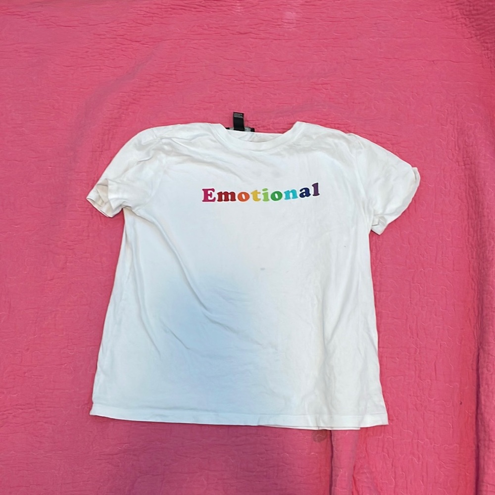 FOREVER21 White and rainbow emotional top
